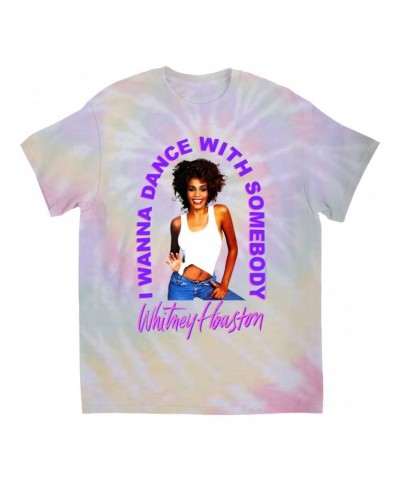 Whitney Houston T-Shirt | I Wanna Dance With Somebody Neon Purple Image Tie Dye Shirt $13.79 Shirts