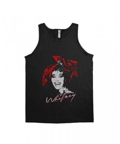 Whitney Houston Unisex Tank Top | 1987 Red Scarf Photo Design With Logo Distressed Shirt $10.57 Shirts