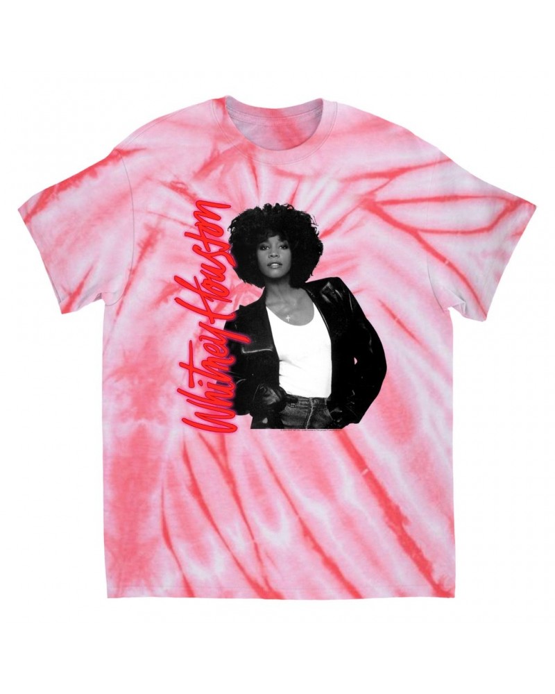 Whitney Houston T-Shirt | Album Photo and Red Neon Logo Tie Dye Shirt $21.94 Shirts