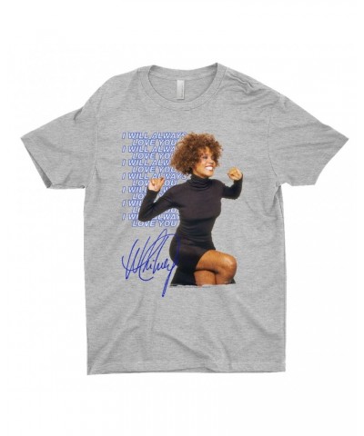 Whitney Houston T-Shirt | I Will Always Love You Blue Repeating Image Distressed Shirt $11.10 Shirts