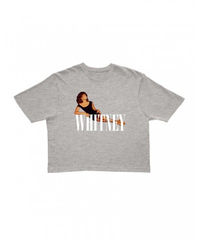 Whitney Houston Ladies' Crop Tee | Whitney Laying On Logo White Crop T-shirt $4.80 Shirts