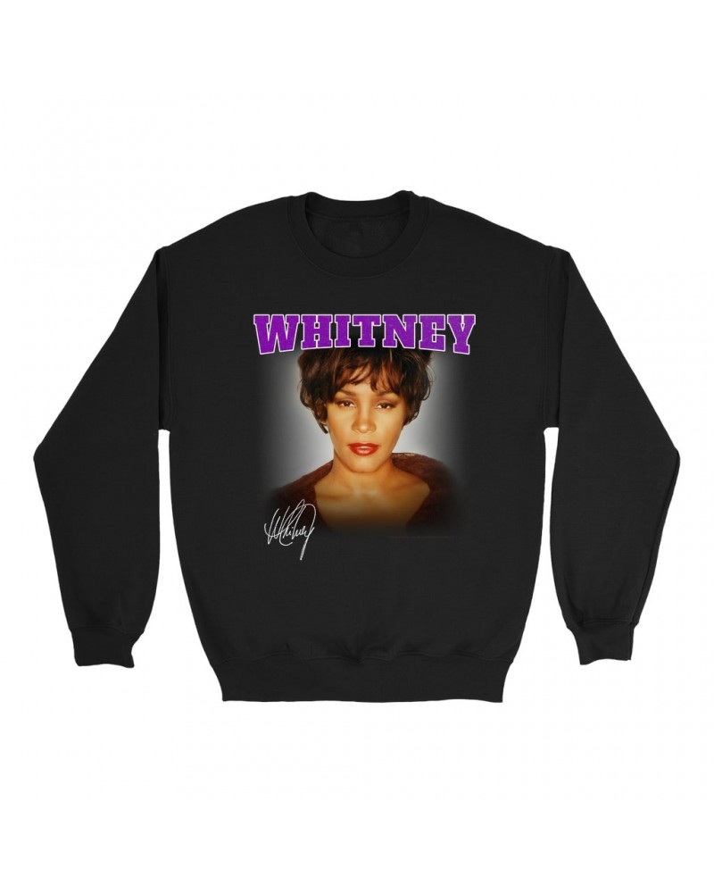 Whitney Houston Sweatshirt | Whitney Close Up And Varsity Purple Logo Sweatshirt $9.44 Sweatshirts