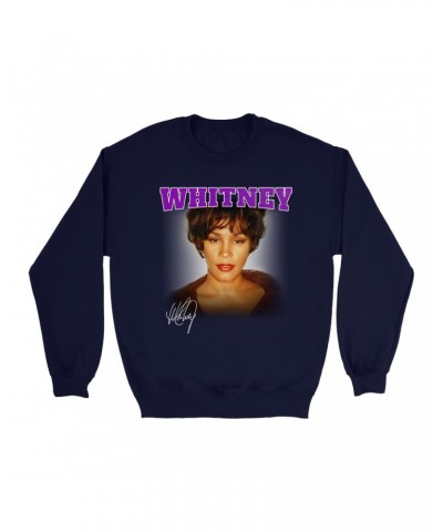 Whitney Houston Sweatshirt | Whitney Close Up And Varsity Purple Logo Sweatshirt $9.44 Sweatshirts