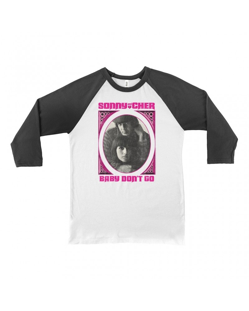 Sonny & Cher 3/4 Sleeve Baseball Tee | Baby Don't Go Pink Frame Image Distressed Shirt $7.79 Shirts