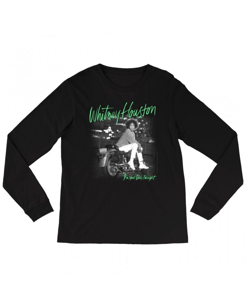 Whitney Houston Long Sleeve Shirt | I'm Your Baby Tonight Album Cover Green Design Shirt $10.28 Shirts